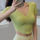 Short-sleeve V-neck Quick Dry Cropped T-shirt