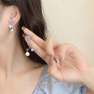 Windmill / Rabbit Faux Pearl Asymmetrical Dangle Earring