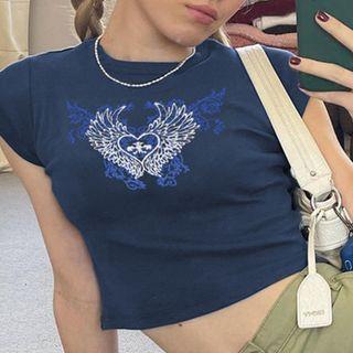 Cap-sleeve Graphic Cropped T-shirt