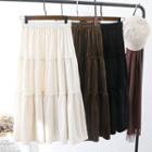 Tiered Velvet Midi A-line Skirt