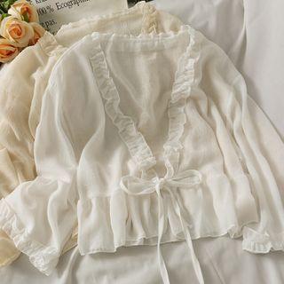 Tie-waist Ruffled Light Jacket
