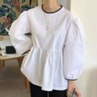 Puff-sleeve Contrast Trim Tie-strap Blouse