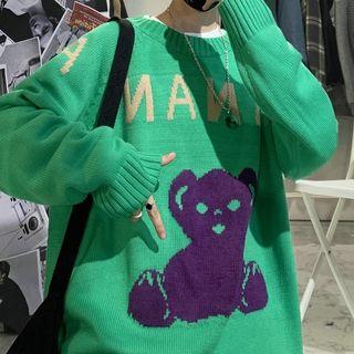 Cartoon Bear Round Neck Sweater