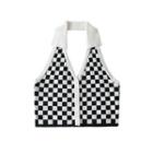 Checkered Collared Cropped Knit Halter Top