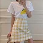 Set: Lemon Short-sleeve T-shirt + Plaid A-line Skirt