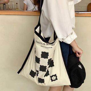 Lettering Print Canvas Tote Bag Almond - One Size