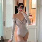 Long-sleeve Cold-shoulder Ruffled Swimsuit