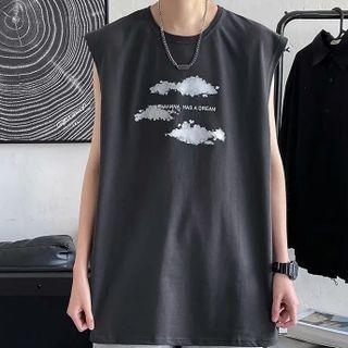 Sleeveless Round Neck Print T-shirt