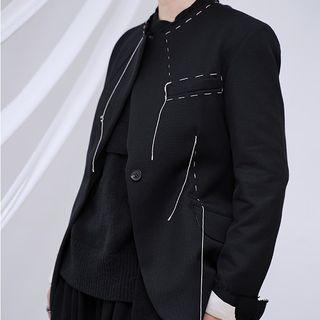 Fringed Contrast Trim Blazer Black - One Size