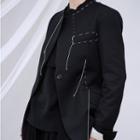 Fringed Contrast Trim Blazer Black - One Size