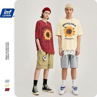 Unisex Sunflower-print Loose T-shirt
