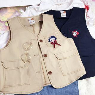 Embroidered Contrast Stitching Vest