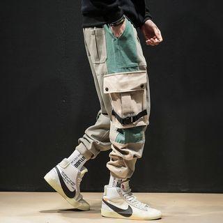 Lettering Color Block Cargo Pants