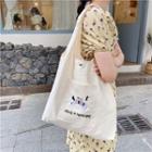 Cat Embroidered Canvas Shopper Bag