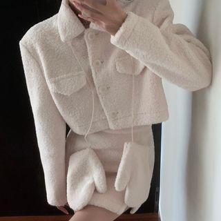 Set: Zip Shirt Jacket + A-line Skirt + Gloves