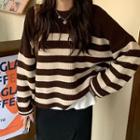 Striped Sweater / Irregular Midi A-line Skirt