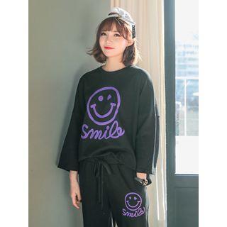 Smile Print Drop-shoulder T-shirt