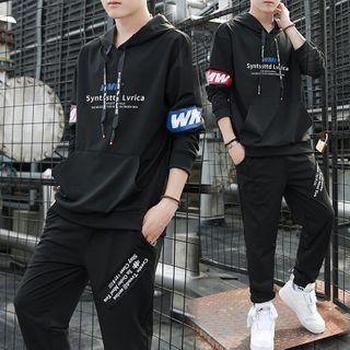 Set: Contrast Color Lettering Hoodie + Sweatpants