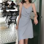 Plain Sleeveless Dress Blue - One Size