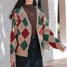Argyle Cardigan Red & Green - One Size