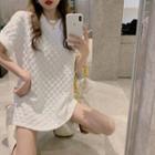 Elbow-sleeve Checker T-shirt White - One Size