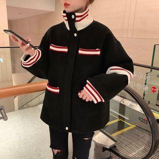 Color-block Stand-collar Oversize Jacket Black - One Size