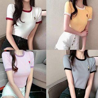 Contrast Trim Cropped Short-sleeve T-shirt