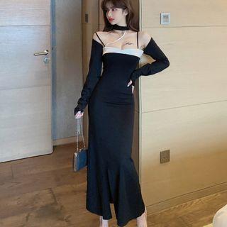 Cold-shoulder Maxi Sheath Dress