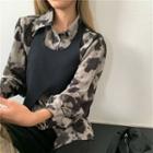 Long-sleeve Tie-dye Loose-fit Shirt / Plain Vest