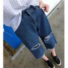 Distressed Wide Leg Capri Jeans