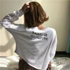 Long-sleeve Lettering Embroidered Cropped T-shirt
