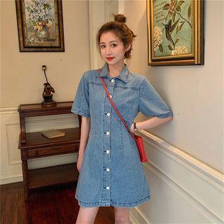 Short-sleeve Denim A-line Mini Shirtdress