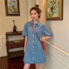 Short-sleeve Denim A-line Mini Shirtdress
