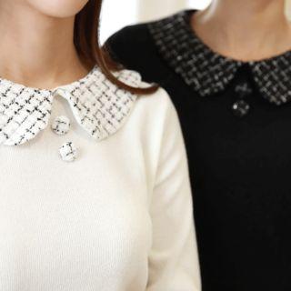 Tweed-trim Button-detail Top