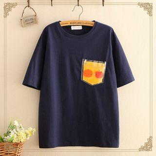 Fruit Print Pocket-front Short-sleeve Top