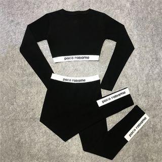 Sports Set: Long-sleeve Lettering Cropped Top + Leggings
