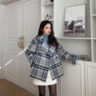 Raglan Double-breasted Plaid Jacket