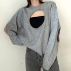 Plain Cutout Sweater Gray - One Size
