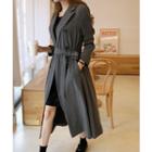 Double-breasted Trench Coat With Sash Gray - One Size