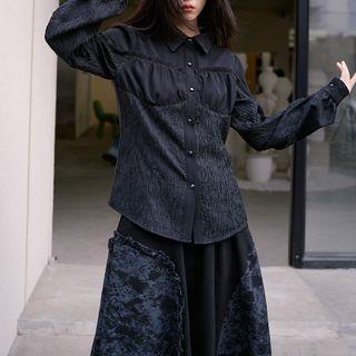 Crinkled Panel Frill Trim Shirt