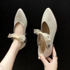 Ribbon Bow Faux Leather Pointed Low Heel Pumps