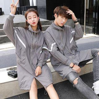 Couple Matching Contrast Trim Long Zip Jacket