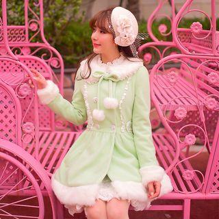 Furry Trim Woolen Long Coat