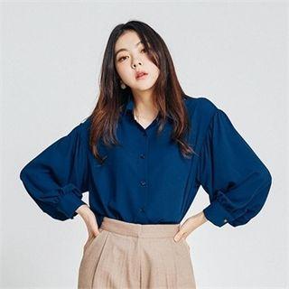 Balloon-sleeve Shirred Blouse