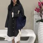 Color-block Mock-two Loose-fit Striped Shirtdress