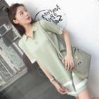 Striped Short-sleeve Knitted Collar Dress