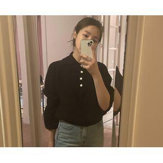 [dearest] Raglan Woolen Knit Polo Shirt One Size