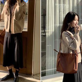 Bishop-sleeve Flap-pocket Cardigan