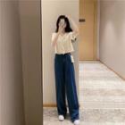 Set: Short-sleeve Button-up Top + Jeans