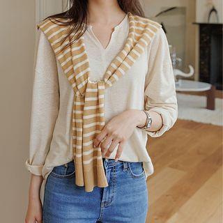 Notch-neck Linen Blend T-shirt